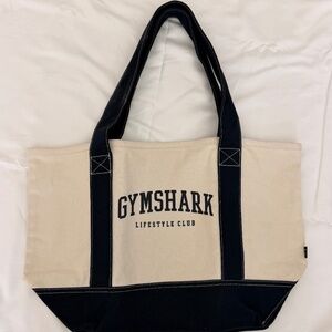Gymshark Women's Collegiate Oversized Canvas Tote Bag Navy Blue Beige